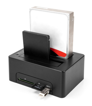 DELOCK docking station για 2.5" ή 3.5" SATA HDD/SSD 64183, 2 θέσεων, με card reader, 5Gbps, clone function, μαύρο