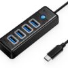 ORICO USB hub PW4U-C3, 4x θυρών, USB 3.0, 5Gbps, USB-C σύνδεση, μαύρο
