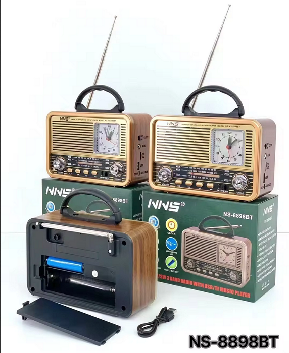 Επαναφορτιζόμενο ραδιόφωνο Retro με ρολόι - NS8898BT - 888988 - Silver