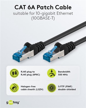 GOOBAY καλώδιο δικτύου 93820, CAT 6A S/FTP, 500MHz, Copper, 5m, μαύρο