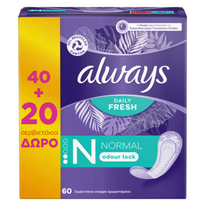ALWAYS ΣΕΡΒΙΕΤΑΚΙΑ FRESH & PROTECT NORMAL (60τεμ.) - (DAILIES) (40+20 ΔΩΡΟ)