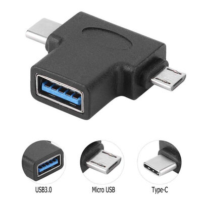 POWERTECH αντάπτορας USB σε USB-C & Micro USB CAB-U117, 5Gbps, μαύρος