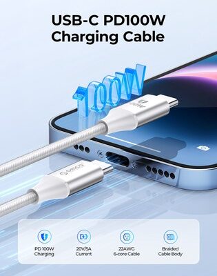 ORICO καλώδιο USB-C CDX-100CC, 100W, 480Mbps, 1m, λευκό