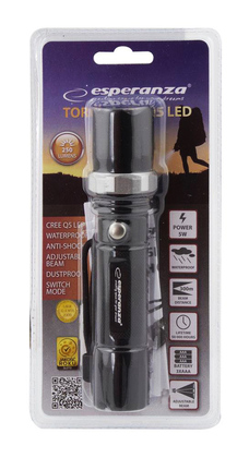 ESPERANZA Φακός Sirius EOT003, Cree Q5 LED, 5W, 250 lumens, μαύρος