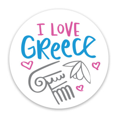Αυτοκόλλητο δώρου I LOVE GREECE 4cm Στρόγγυλο 100τμχ