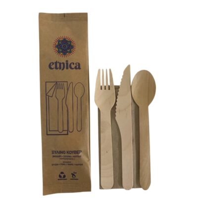 Etnica Ξύλινο Κουβέρ 16cm (Μαχαίρι, Πιρούνι, Κουτάλι, Χαρτοπετσέτα)
