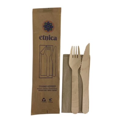 Etnica Ξύλινο Κουβέρ 16cm (Μαχαίρι, Πιρούνι, Χαρτοπετσέτα)