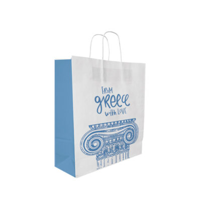 Greece Τσάντα Κραφτ Λευκή με Στριφτό Χερούλι 18x8x23cm