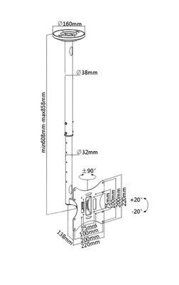 BRATECK βάση τηλεόρασης οροφής LCD-504A, 23-42", έως 30kg