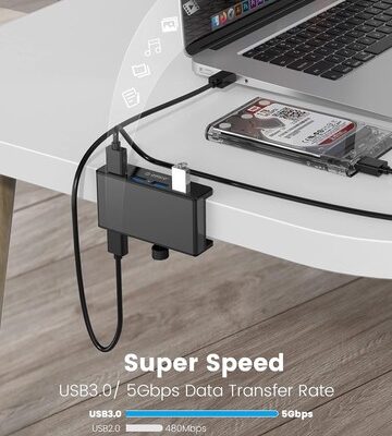 ORICO USB hub MH4PU-P με σφιγκτήρα, 4x θυρών, 5Gbps, USB σύνδεση, μαύρο