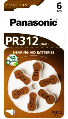 PANASONIC μπαταρίες ακουστικών βαρηκοΐας PR312, mercury free, 1.4V, 6τμχ