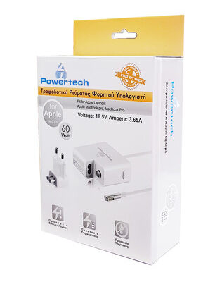 POWERTECH τροφοδοτικό laptop PT-288 για Apple, 60W, 16.5V/3.65A, λευκό