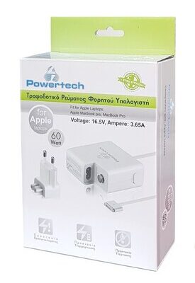 POWERTECH τροφοδοτικό laptop PT-289 για Apple, 60W, 16.5V/3.65A, λευκό