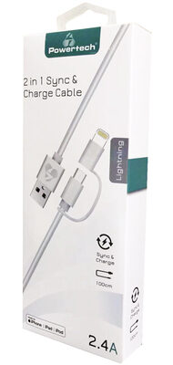 POWERTECH καλώδιο USB σε Micro/Lightning PT-707, MFi, 2.4A, 1m, λευκό