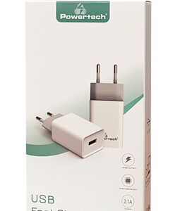 POWERTECH φορτιστής τοίχου PT-761, USB, 2.1A, λευκός