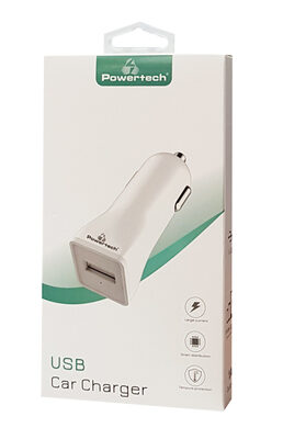 POWERTECH φορτιστής αυτοκινήτου PT-762, USB, 1A, λευκός