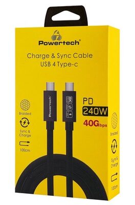 POWERTECH καλώδιο USB-C PTR-0165, USB4, 240W, 40Gbps, 8K/60Hz, 1m, μαύρο