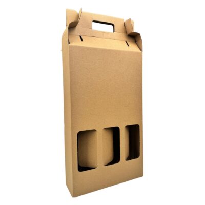 23,5x8x35,3cm Κουτί Kraft για 3 Φιάλες με Διαχωριστικό & Χερούλι