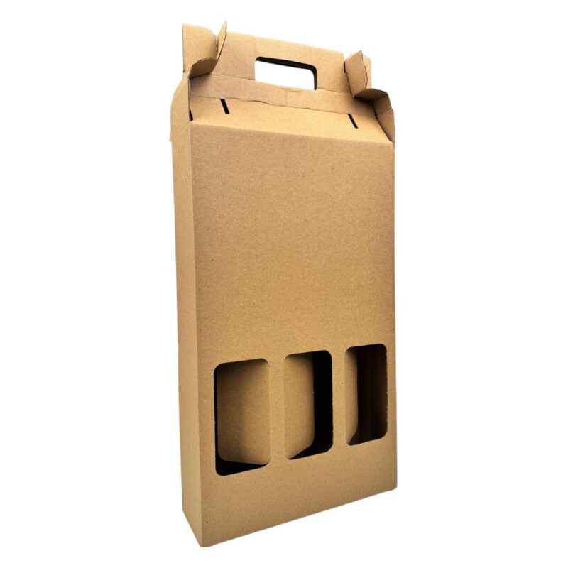 23,5x8x35,3cm Κουτί Kraft για 3 Φιάλες με Διαχωριστικό & Χερούλι