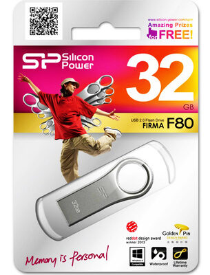 SILICON POWER USB Flash Drive Firma F80, 32GB, USB 2.0, ασημί