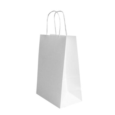 18x8x24cm Χάρτινη Τσάντα Λευκή με Στριφτό Χερούλι