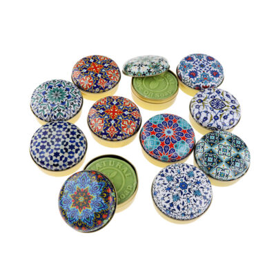 Yakamoz Μεταλλικά Κουτιά με Σαπούνι Ελιάς Mandala 10cm
