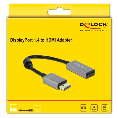 DELOCK αντάπτορας DisplayPort 1.4 σε HDMI 66436, 4K/60Hz, active, γκρι