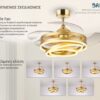 BRUNO BRN-0225 Ανεμιστήρας οροφής με LED φως, AC 122W, 42", O107x47εκ., χρυσός