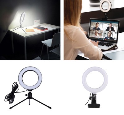 CABLETIME φωτιστικό δαχτυλίδι LED CT-LRL6-PB με μίνι τρίποδα & σφιγκτήρα, βάση smartphone, Φ16cm