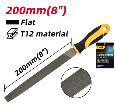 DELI λίμα πλατιά DL75108 με αντιολισθητική λαβή, μετάλλου, 200mm