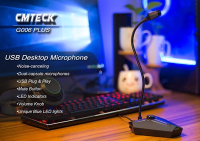 CMTECK επιτραπέζιο μικρόφωνο G006Plus με εύκαμπτο βραχίονα, omnidirectional, USB, μαύρο