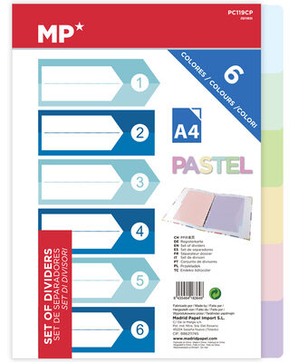 MP χρωματιστά διαχωριστικά φύλλα A4 PC119CP, πλαστικά, 6τμχ