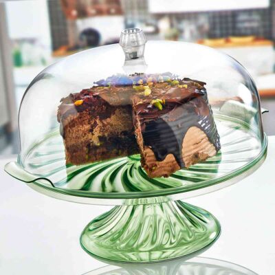 CAKE BOX ΤΟΥΡΤΙΕΡΑ CRYSTAL ΜΕ ΠΟΔΙ ΚΑΙ ΚΑΠΑΚΙ