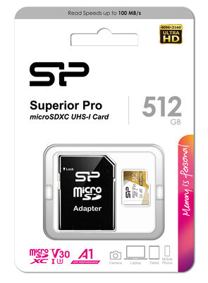 SILICON POWER κάρτα μνήμης microSDXC Superior Pro, 512GB, Class 10 UHS-I U3 A1 V30