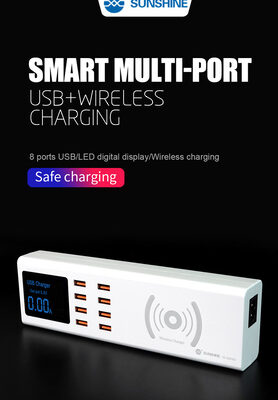 SUNSHINE σταθμός φόρτισης SS-309WD, 8x USB 8A, wireless 10W, λευκός
