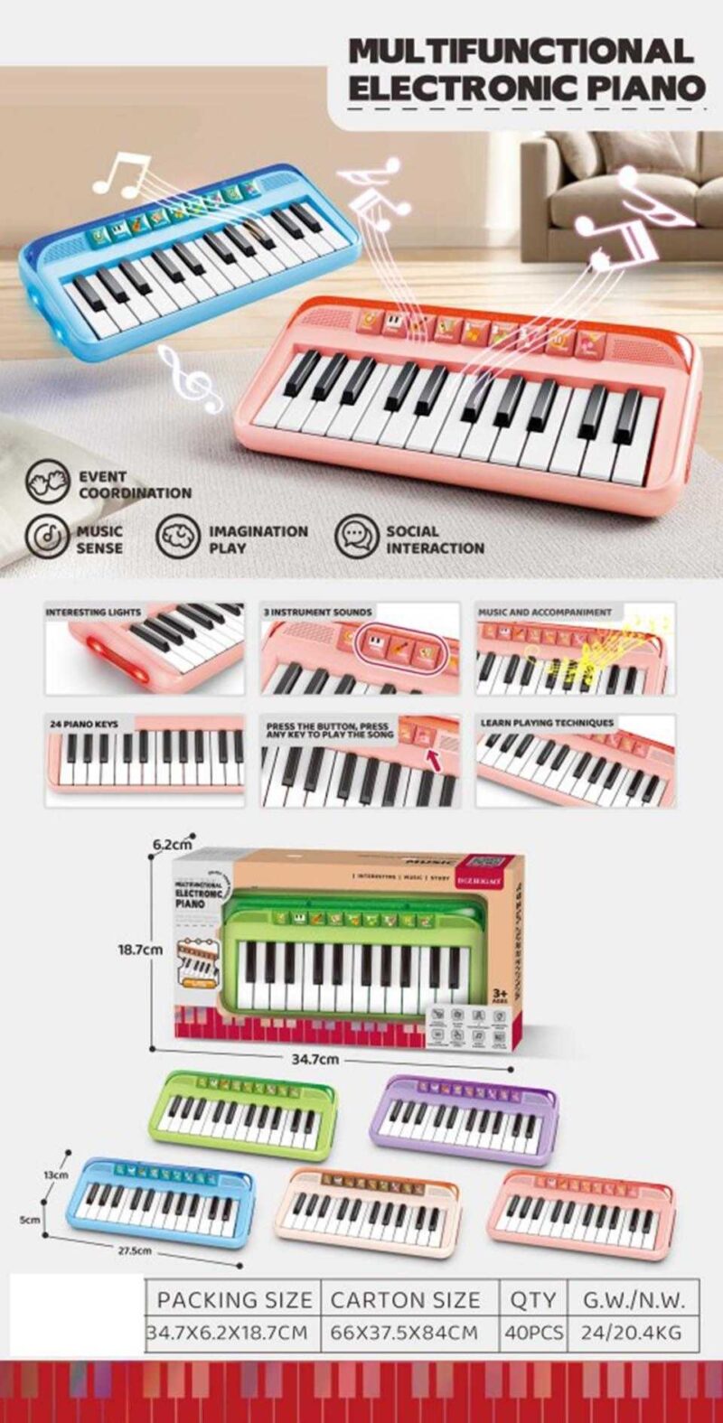 Παιδικό εκπαιδευτικό πιάνο - 808-2524 - 502225 - Pink