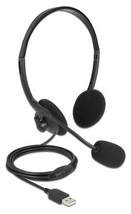 27178 DELOCK headphones με μικρόφωνο 27178, stereo, USB, volume control, μαύρα