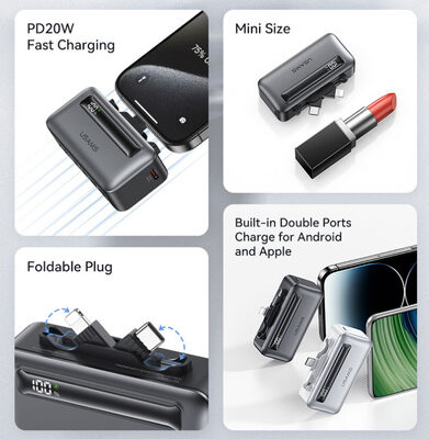 USAMS power bank CD233, USB-C/Lightning έξοδος, 4500mAh, 20W, γκρι