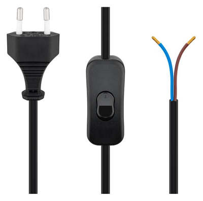 51350 GOOBAY καλώδιο τροφοδοσίας 51350, 2x0.75mm², με διακόπτη, 1.5m, μαύρο