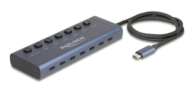63410 DELOCK USB-C hub 63410 με διακόπτες, 7x θυρών, 5Gbps, 20W, USB-C σύνδεση, μπλε