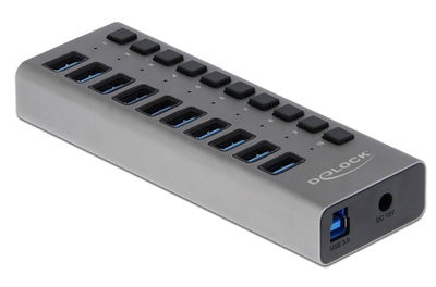 63670 DELOCK USB hub 63670 με διακόπτες, 10x θυρών, 5Gbps, γκρι