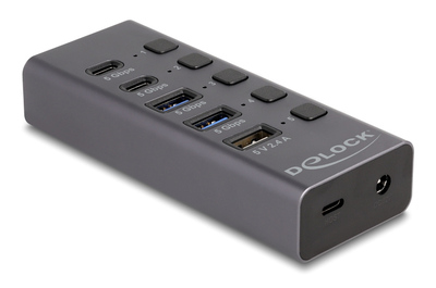 64248 DELOCK USB hub 64248 με διακόπτες, 5x θυρών, 5Gbps, USB/USB-C σύνδεση, γκρι