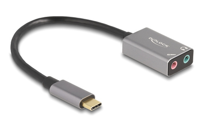 67071 DELOCK εξωτερική κάρτα ήχου 67071, 2x 3.5mm, USB-C σύνδεση, γκρι