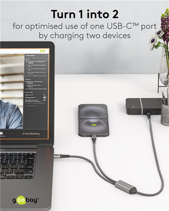 75739-1 GOOBAY καλώδιο USB-C σε 2x USB-C 75739, 60W, 480Mbps, 1.5m, γκρι