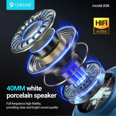 A36-BK-1 CELEBRAT headphones A36, ασύρματα & ενσύρματα, micro SD, 40mm, 250mAh, μαύρα