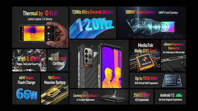 ULEFONE smartphone Power Armor 19T, 6.58", 12/256GB, 9600mAh, IP68/IP69K, μαύρο