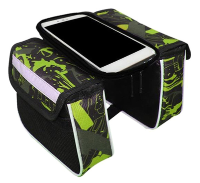 BIKE-0035 Tσαντάκι ποδηλάτου BIKE-0035, με θήκη κινητού, μαύρο-πράσινο