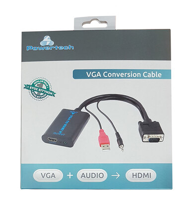 CAB-H070-2 POWERTECH αντάπτορας VGA/USB/3.5mm σε HDMI CAB-H070, 1080p, 0.2m, μαύρος