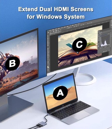 CAB-UC083-6 POWERTECH docking station CAB-UC083, 2 θυρών HDMI, USB-C, 4K, γκρι