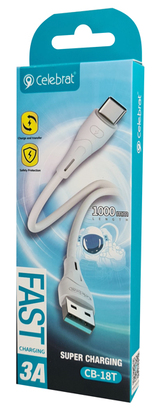 CB-18T-WH-1 CELEBRAT καλώδιο USB-C σε USB CB-18T, 3A, 480Mbps, 1m, λευκό